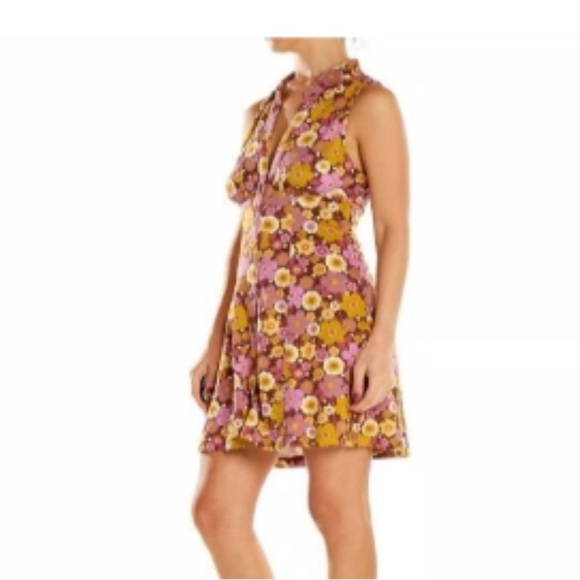 Urban Outfitters Purple Yellow Gold 70s Floral Dress Womens Size Large - Picture 2 of 10